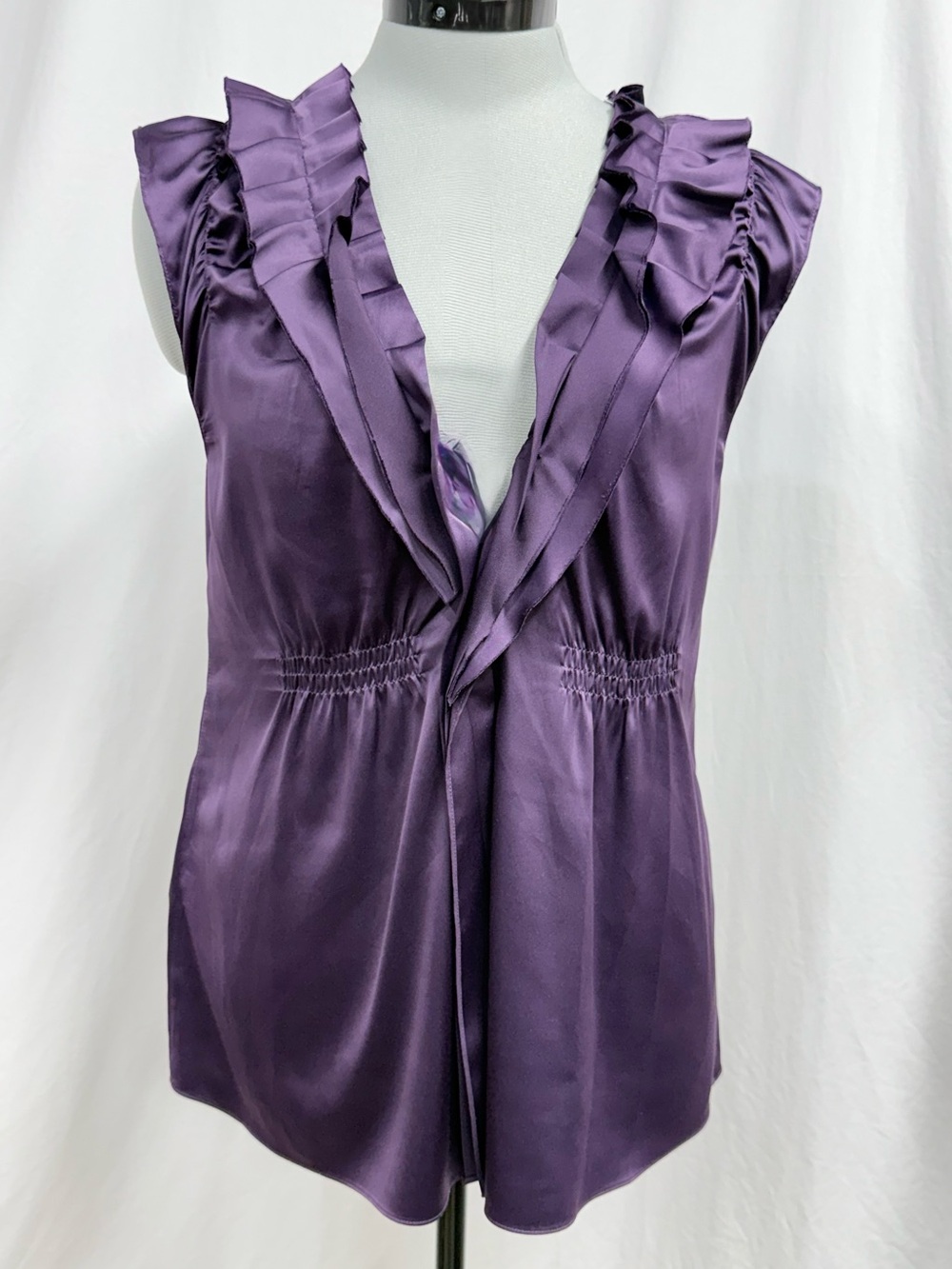 BCBGMaxAzria Silky Ruffle Sleeveless Blouse